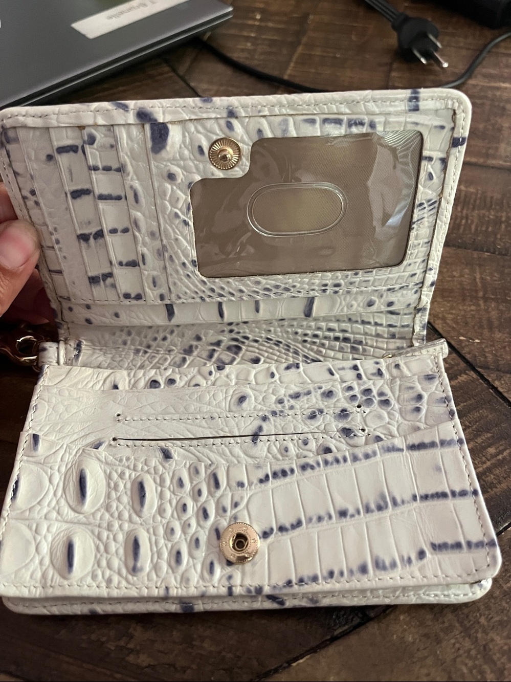 Brahmin Navy and White Striped Croc-Embossed Wristlet - Picture 2 of 3